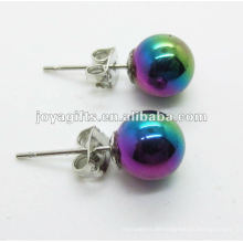 8MM Hämatit Runde Perlen Ohrstecker, Regenbogen Farbe